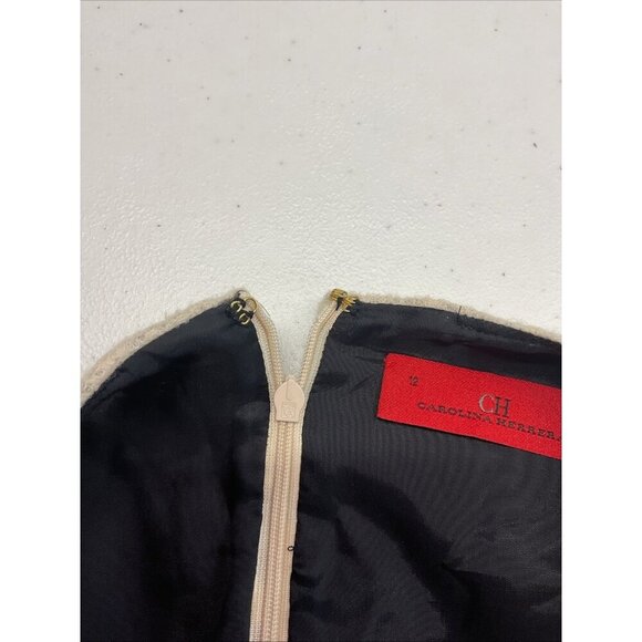 Carolina Herrera Wool Blend Floral burnout cap Sleeve Dress Black Ivory Size 12 - Picture 5 of 11